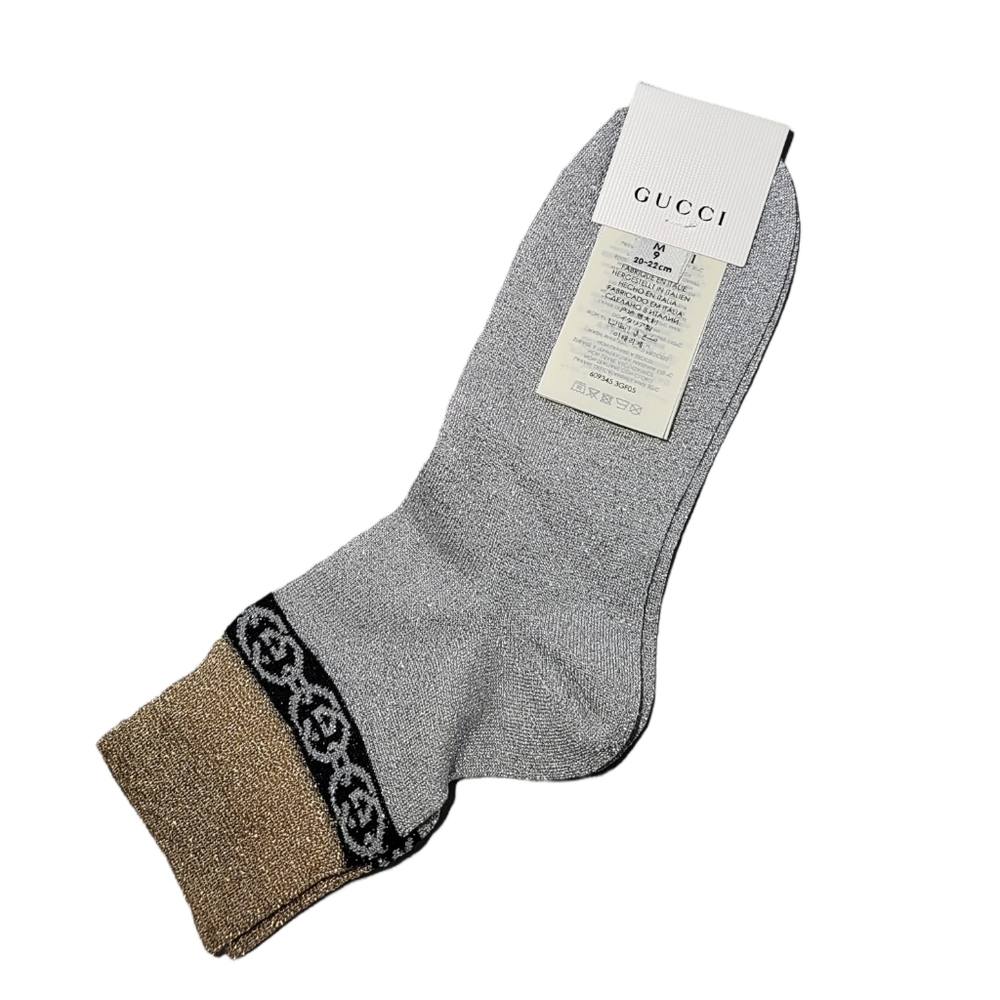 Gucci Socks Silver and Gold Metallic Interlocking G - Picture 3 of 9